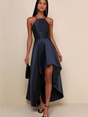 Lulus Navy Blue High-Low Evening Gown